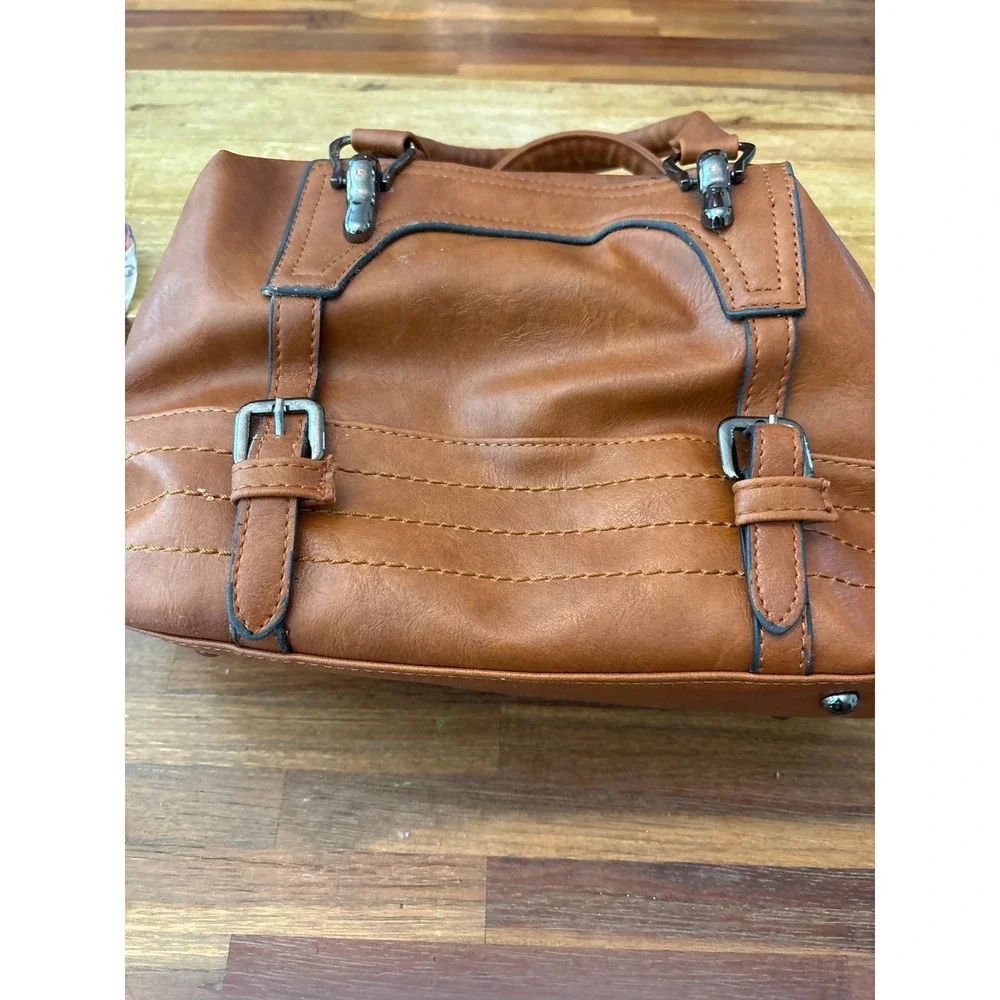Unbranded Satchel Handbag Women Small Cognac Brown Excellent Buckle Detail